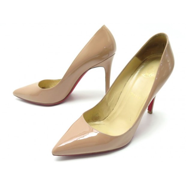 CHAUSSURES CHRISTIAN LOUBOUTIN ESCARPINS CUIR VERNI NUDE 