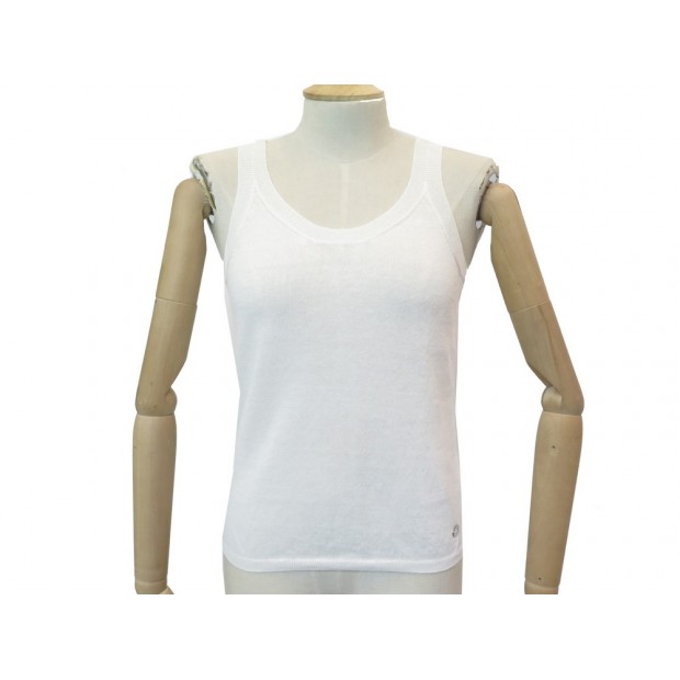 NEUF DEBARDEUR LORO PIANA S 38 IT 34 FR LIN & SOIE BLANC HAUT TOP TSHIRT 450€