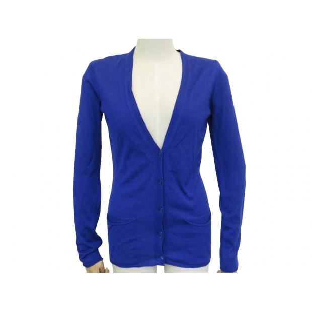 PULL YVES SAINT LAURENT GILET S 36 EN CACHEMIRE ET SOIE BLEU CASHMERE VEST 850€