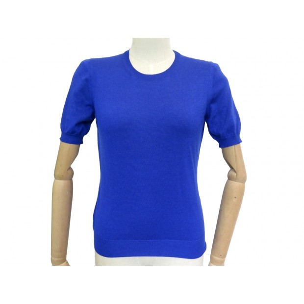 NEUF PULL SANS MANCHES YVES SAINT LAURENT M 38 EN CACHEMIRE & SOIE BLEU TOP 550€