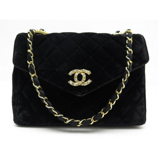 SAC A MAIN CHANEL LOGO CC STRASS BANDOULIERE EN VELOURS MATELASSE PURSE 3800€