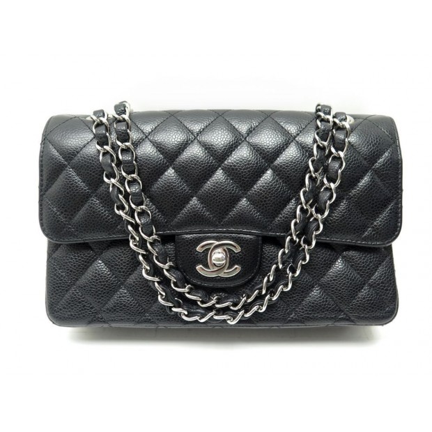 SAC A MAIN CHANEL TIMELESS PM BANDOULIERE CUIR CAVIAR NOIR ARGENTE HANDBAG 5500€