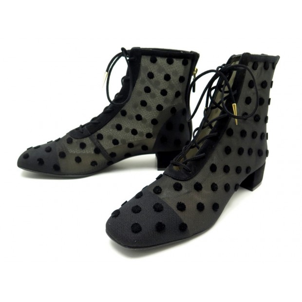 NEUF CHAUSSURES DIOR BABY-D VELVET DOTS KCI216VDES900 39.5 BOTTINES TOILE 1190€