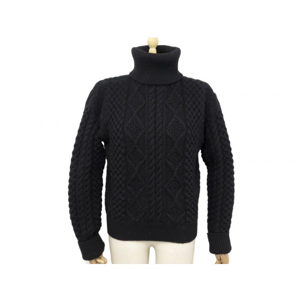 NEUF PULL SAINT LAURENT COL ROULE MAILLE D'ARAN 480357 36 S LAINE NOIR WOOL 790€