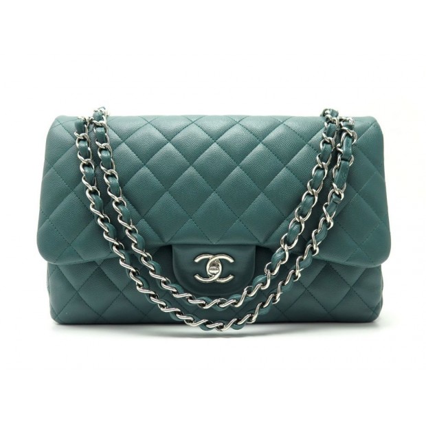 NEUF SAC A MAIN CHANEL GRAND CLASSIQUE CUIR CAVIAR VERT EDITION LIMITEE 