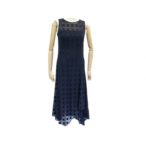 NEUF ROBE LONGUE AKRIS M 38 EN COTON BLEU MARINE NAVY BLUE COTTON DRESS 1490€