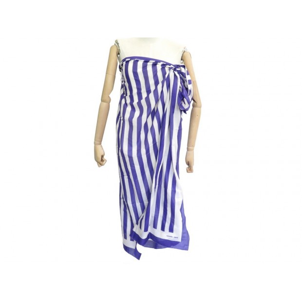 PAREO HERMES RAYURES MOUSSELINE RAYURES BLEU & BLANC CHALE BEACH SHAWL 420€