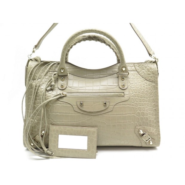 SAC BALENCIAGA CUIR IMPRIME CROCO BEIGE 