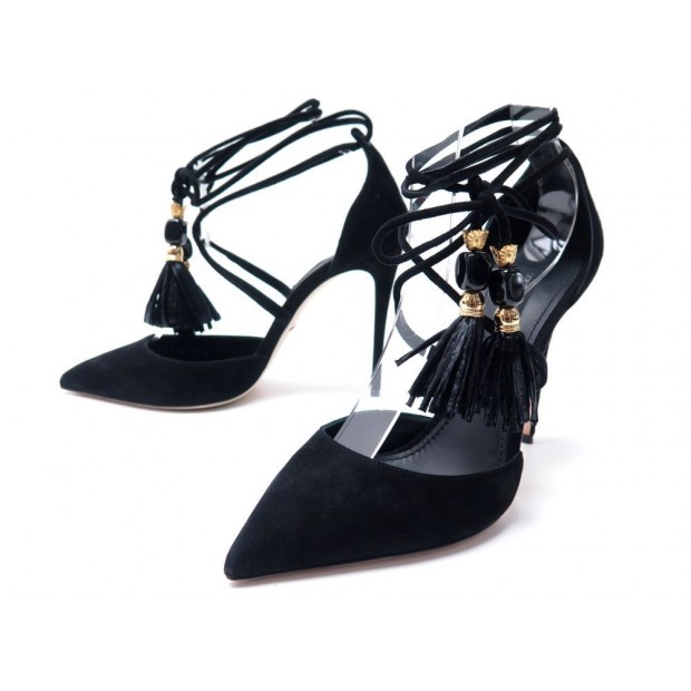 NEUF CHAUSSURES DOLCE & GABBANA TASSEL D'ORSAY PUMP CD0740 38.5 DAIM NOIR 840€