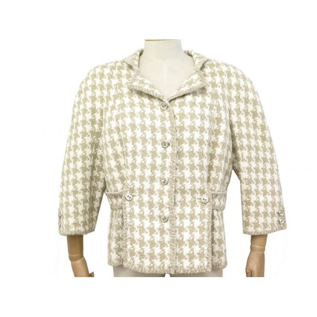 NEUF VESTE CHANEL P32837 XL 46 EN TWEED DE SOIE BEIGE NEW SILK JACKET VEST 4200€