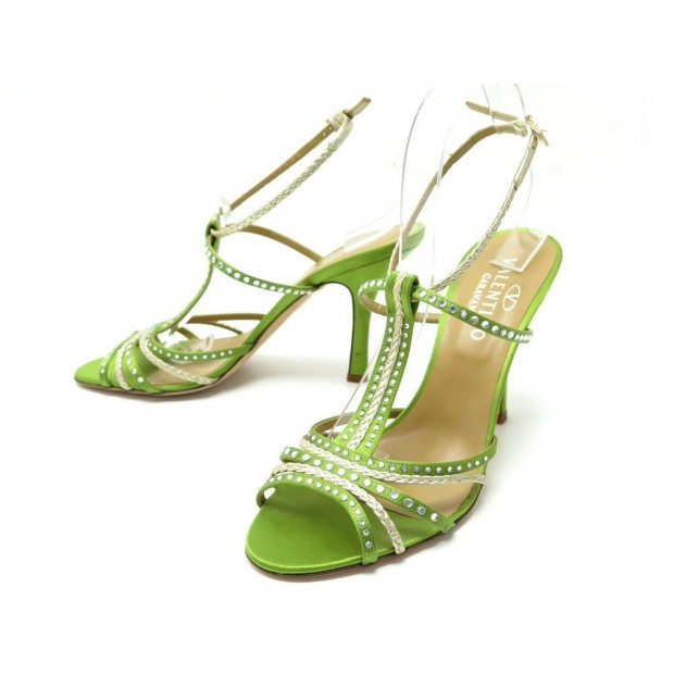 NEUF CHAUSSURES VALENTINO 40.5 SANDALES A TALONS SATIN VERT NEW PUMP SHOES 800€