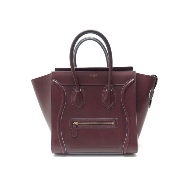 SAC A MAIN CELINE LUGGAGE MINI CUIR BORDEAUX 