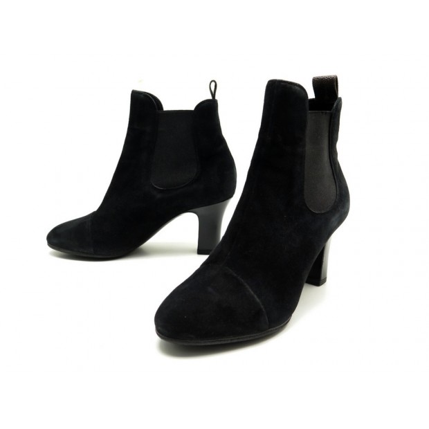 CHAUSSURES LOUIS VUITTON BOTTINES 36 EN DAIM NOIR BOOTS SUEDE BLACK SHOES 950€