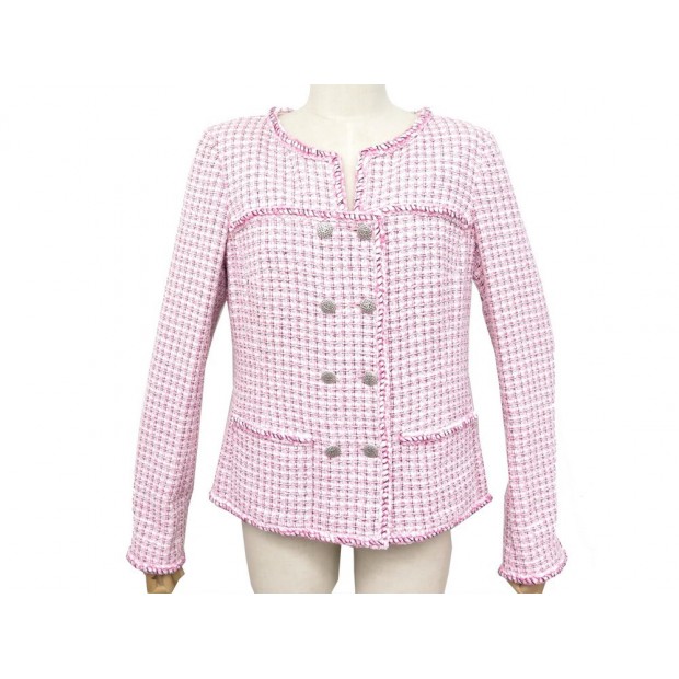 NEUF VESTE CHANEL P47857 L 42 EN TWEED DE COTON ROSE NEW COTTON JACKET 4200€