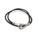 NEUF COLLIER HERMES TOURNIS OU BRACELET DOUBLE TOUR CUIR NOIR & PALLADIE 