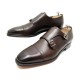 NEUF CHAUSSURES SANTONI 6983 7 IT 42 FR MOCASSINS BI BOUCLE EN CUIR MARRON 860€