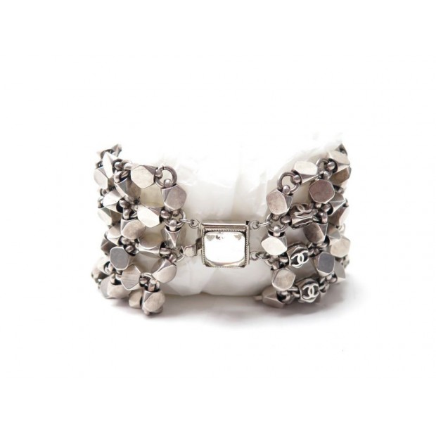 BRACELET CHANEL MANCHETTE METAL ARGENTE 