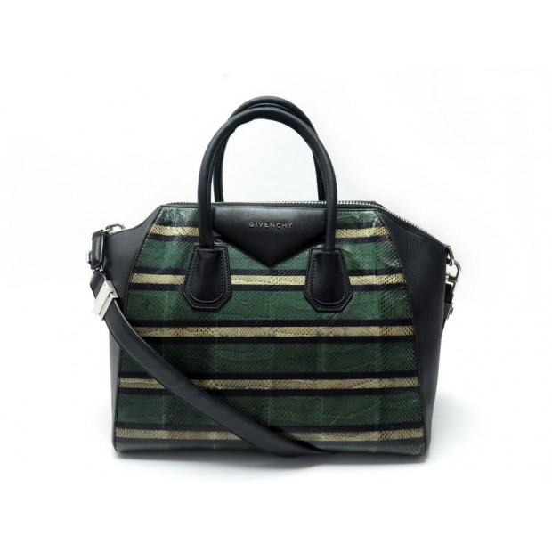 SAC A MAIN GIVENCHY ANTIGONA GM EN CUIR PYTHON NOIR VERT LEATHER HANDBAG 2190€