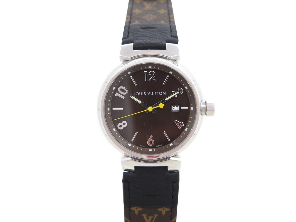 Louis Vuitton Tambour Moon Dual Time Quartz Watch Stainless Steel with  Monogram Vernis 35 208648369