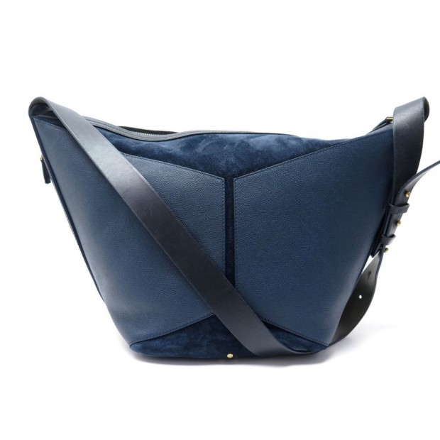 NEUF SAC A MAIN JEROME DREYFUSS ABEL EN CUIR ET DAIM BLEU BANDOULIERE BAG 1430€