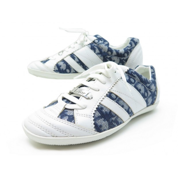 NEUF CHAUSSURES CHRISTIAN DIOR BASKETS SPORT FUN 36 TOILE OBLIQUE ET CUIR 790€