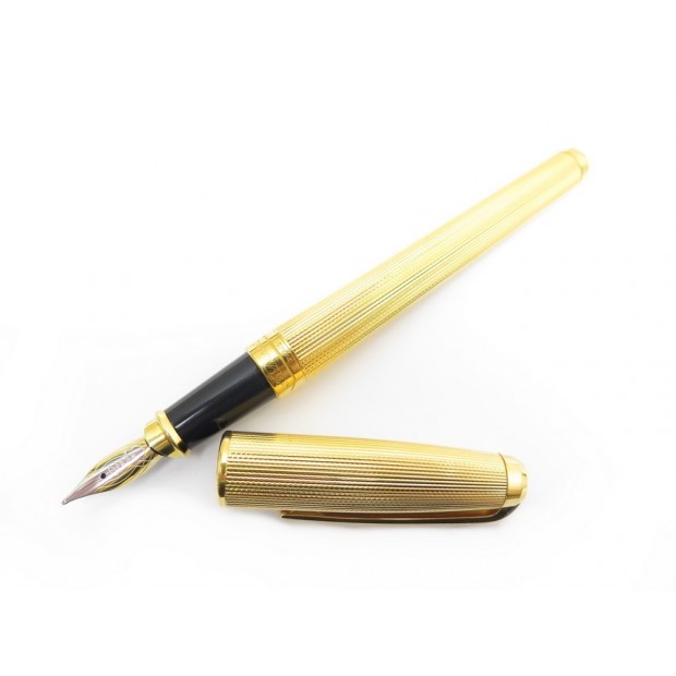 STYLO PLUME ST DUPONT GODRONNE A CARTOUCHES PLAQUE OR + BOITE FOUNTAIN PEN 900€