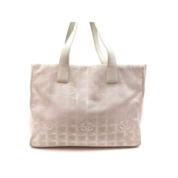 SAC A MAIN CHANEL 8 HEURES SHOPPING CABAS TOILE BLANC ROSE CUIR HAND BAG