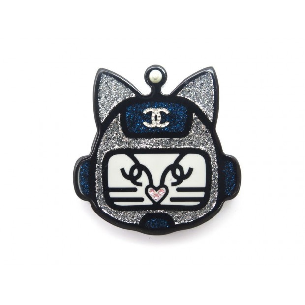 BROCHE CHANEL CHAT ROBOT A89415 EN PLASTIQUE NOIR BLACK PLASTIC CAT HEAD 970€