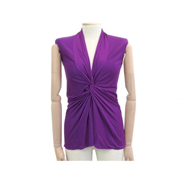 DEBARDEUR YVES SAINT LAURENT HAUT SANS MANCHE DRAPE T36 S EN VISCOSE VIOLET 890€