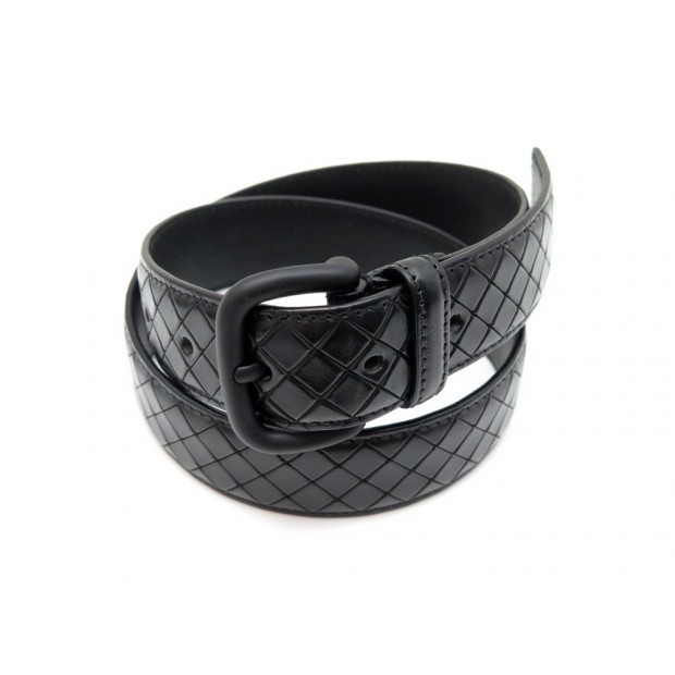 NEUF CEINTURE BOTTEGA VENETA SCOLPITO T80 CUIR NOIR MATELASSE LEATHER BELT 400€