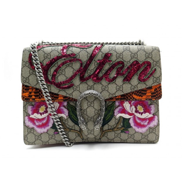 SAC GUCCI ELTON TOILE ET CUIR EXOTIQUE 