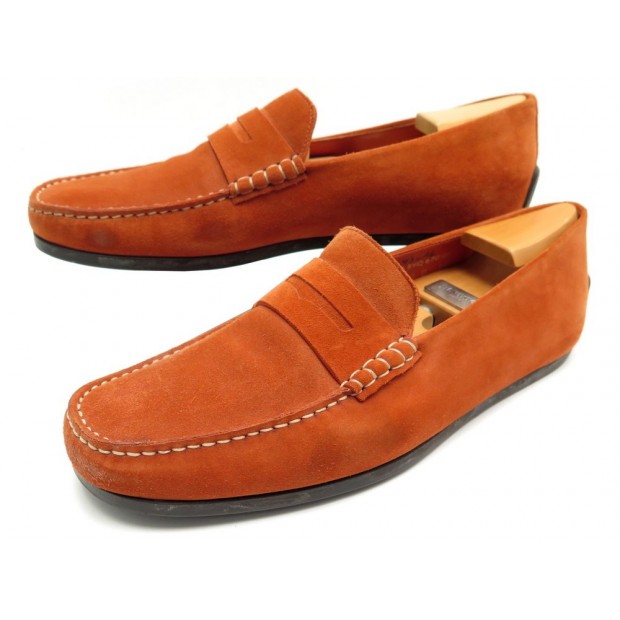 CHAUSSURES JM WESTON BRETT 670 9.5D 43.5 MOCASSINS DAIM ORANGE EMBAUCHOIRS 525€