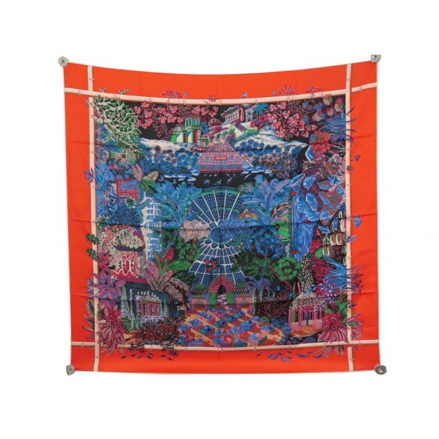 NEUF FOULARD HERMES JARDINS D'HIVER PAR ANNIE FAIVRE SOIE CORAIL SILK SCARF 375€