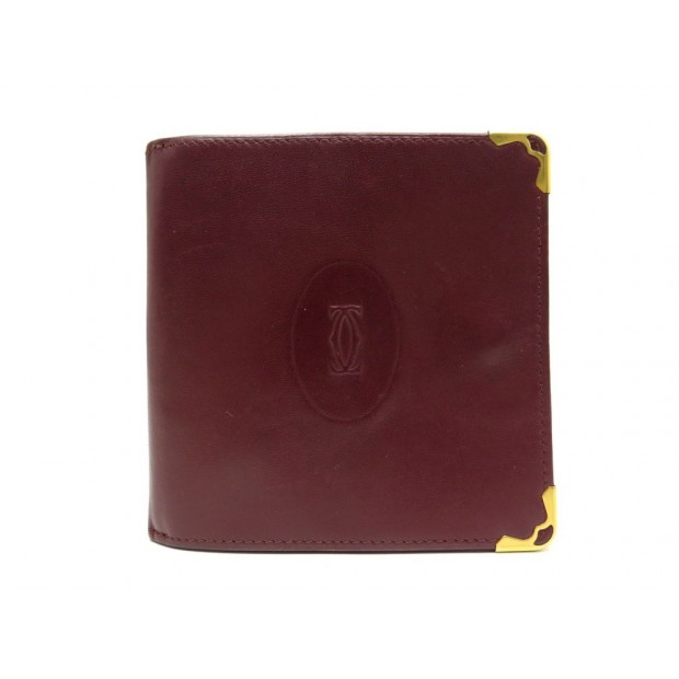 VINTAGE PORTEFEUILLE MUST DE CARTIER PORTE MONNAIE EN CUIR BORDEAUX WALLET 440€