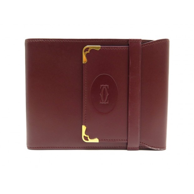 NEUF VINTAGE PORTE CHEQUIER MUST DE CARTIER CUIR BORDEAUX CHECKBOOK HOLDER 450€