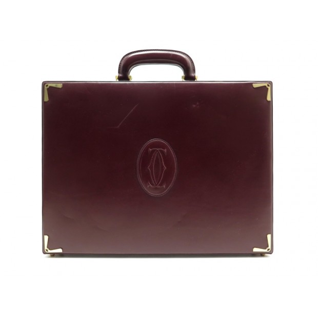 VINTAGE SAC MALETTE MUST DE CARTIER ATTACHE CASE CUIR BORDEAUX BRIEFCASE 2760€