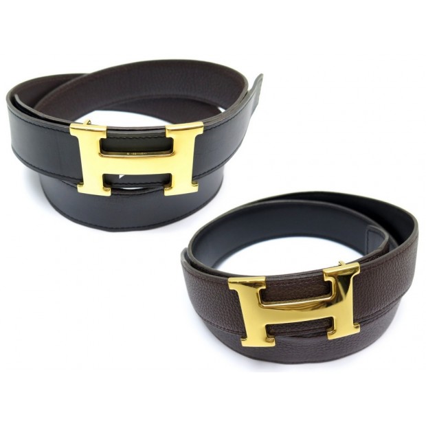 CEINTURE HERMES T80 BOUCLE H LIEN REVERSIBLE 32 MM CUIR BOX ET EPSOM MARRON 640€