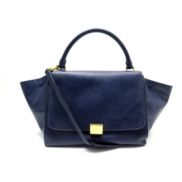 SAC CELINE TRAPEZE CUIR BLEU + BANDOULIERE 