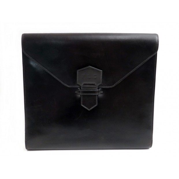 VINTAGE PORTE DOCUMENT HERMES CUIR BOX NOIR 24 FAUBOURG 