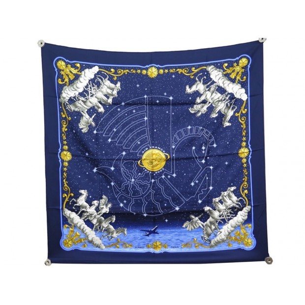 NEUF FOULARD HERMES 70 ANS AIR FRANCE EN SOIE BLEU + BOITE NEW BLUE SILK SCARF