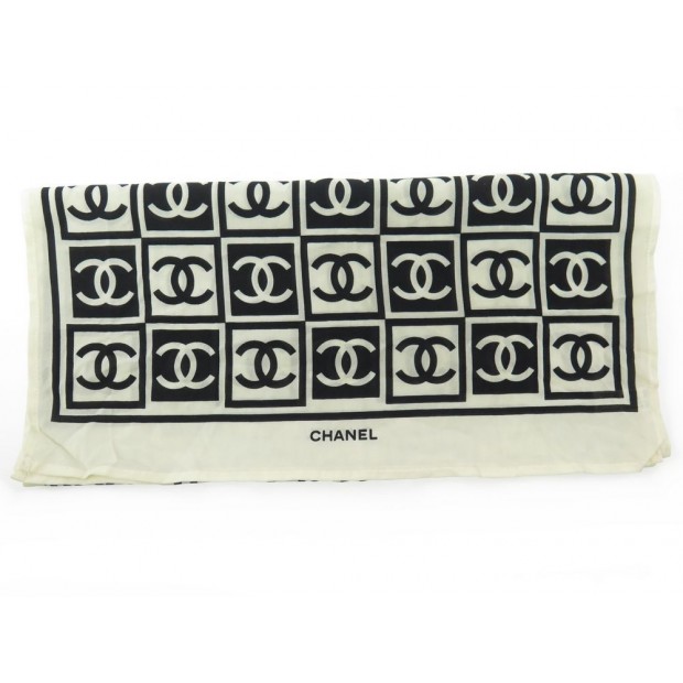 FOULARD CHANEL LOCO CC ETOLE EN SOIE BEIGE ET NOIR 40 X 150 CM SILK SCARF 620€