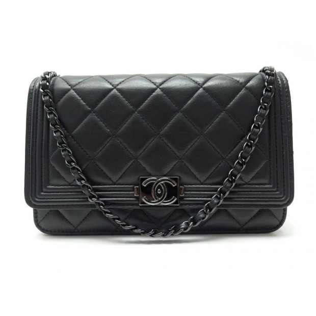 SAC A MAIN CHANEL WALLET ON CHAIN BOY SO BLACK BANDOULIERE CUIR NOIR WOC 2340€