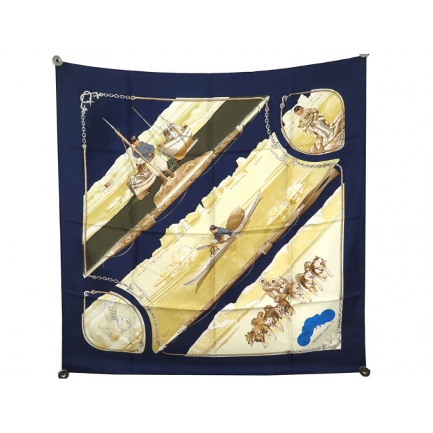 NEUF FOULARD HERMES GROENLAND GRONLAND P. LEDOUX SOIE BLEU BOITE SCARF 375€