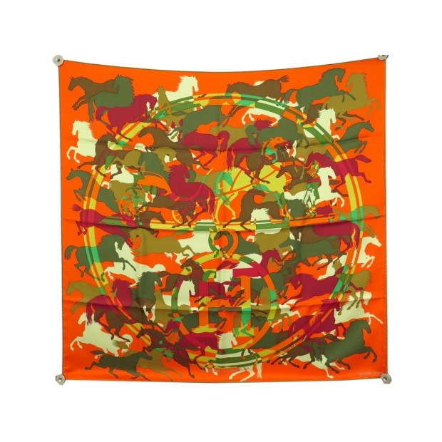 NEUF FOULARD HERMES EX LIBRIS EN CAMOUFLAGE SOIE ORANGE + BOITE SILK SCARF 375€