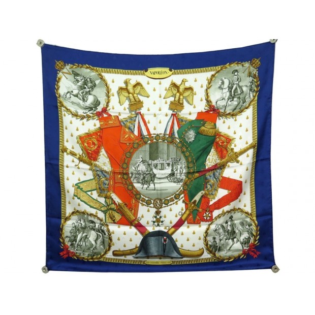 FOULARD HERMES NAPOLEON PHILIPPE LEDOUX SOIE BROCHEE JACQUARD BLEU + BOITE 375€