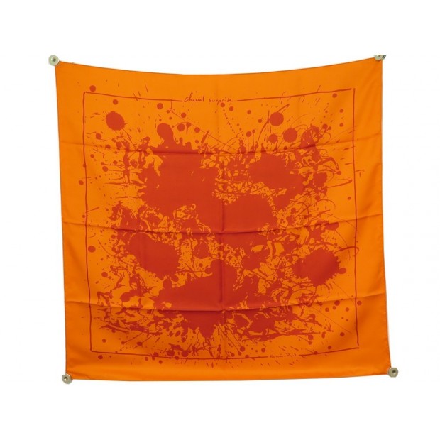 NEUF FOULARD HERMES CHEVAL SURPRISE DIMITRI RYBALTCHENKO SOIE ORANGE +BOITE 375€