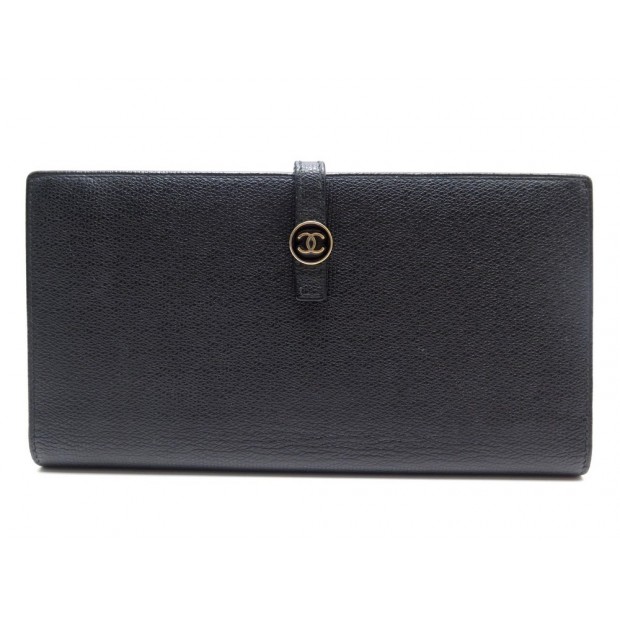 PORTEFEUILLE CHANEL EN CUIR NOIR PORTE MONNAIE CARTES BLACK LEATHER WALLET 810€