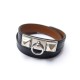 BRACELET HERMES RIVALE DOUBLE TOUR 16CM EN CUIR SWIFT NOIR BOUCLE MEDOR 480€