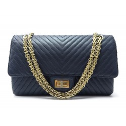 SAC A MAIN CHANEL 2.55 MOYEN CUIR CHEVRON BLEU MARINE BANDOULIERE HAND BAG 9700€