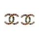 NEUF BOUCLES D'OREILLES CHANEL LOGO CC STRASS MULTICOLORES + BOITE EARRINGS 390€